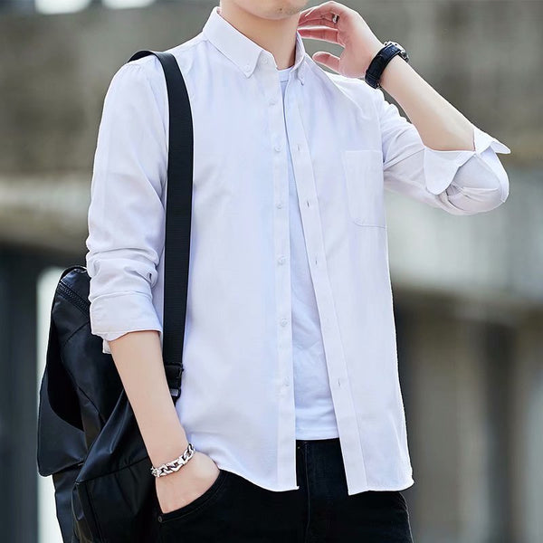 Oxford-cloth Casual Slim-fit Solid-color Shirt For Men