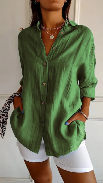 Lapel Long Sleeve Shirt Women's Single-breasted Pleated Shirt Tops Clothing