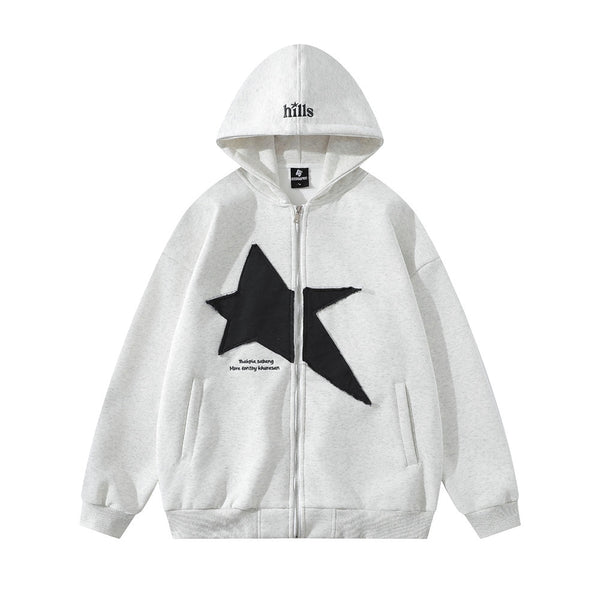 Pentagram Geometry Paste Cloth Embroidery Hooded Cardigan Sweater Men