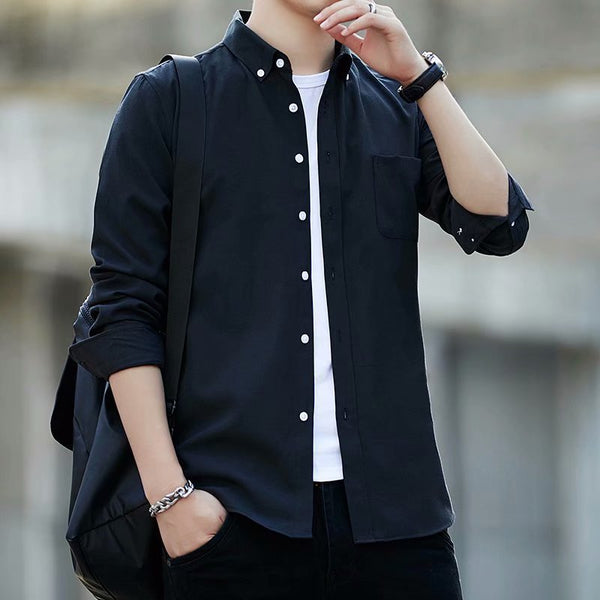 Oxford-cloth Casual Slim-fit Solid-color Shirt For Men