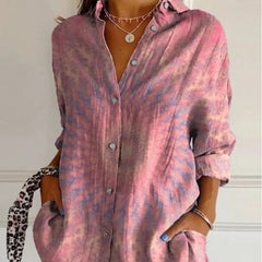 Lapel Long Sleeve Shirt Women's Single-breasted Pleated Shirt Tops Clothing