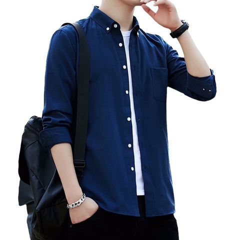 Oxford-cloth Casual Slim-fit Solid-color Shirt For Men