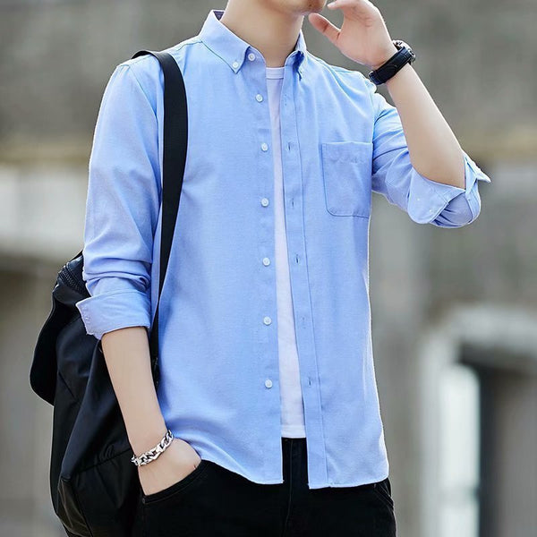 Oxford-cloth Casual Slim-fit Solid-color Shirt For Men