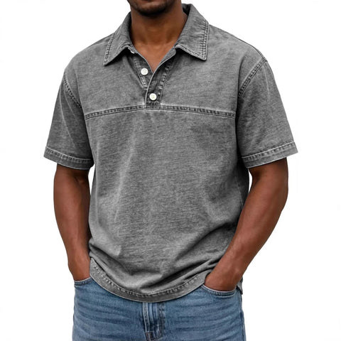 Mens Stylish Solid-color Vintage Short-sleeve Lapel Polo Shirt