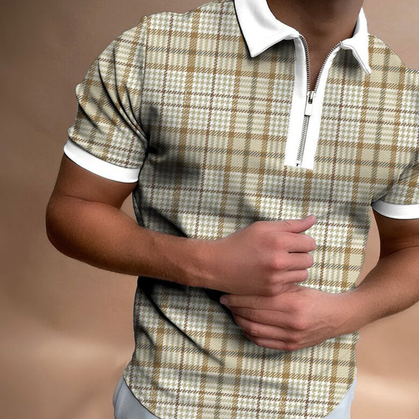 Men's Polo Shirt Men Solid Polo Shirts Brand Men Short-Sleeved Shirt Summer Shirt Man Clothing in beige plaid design