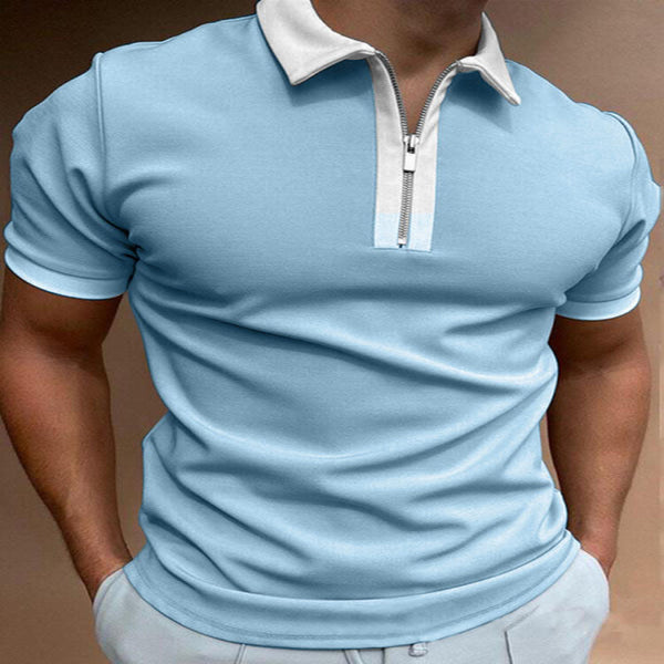 Men's Polo Shirt Men Solid Polo Shirts Brand Men Short-Sleeved Shirt Summer Shirt Man Clothing in light blue color.